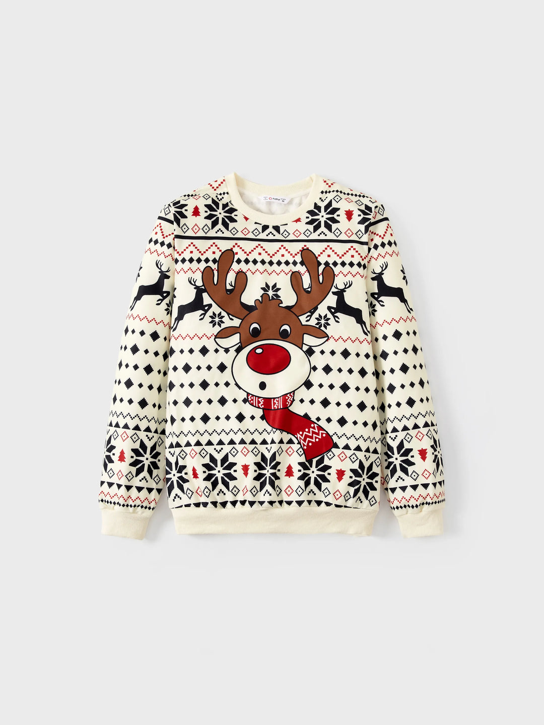 Sweat-shirt de Noël à manches longues et grand motif renne beige