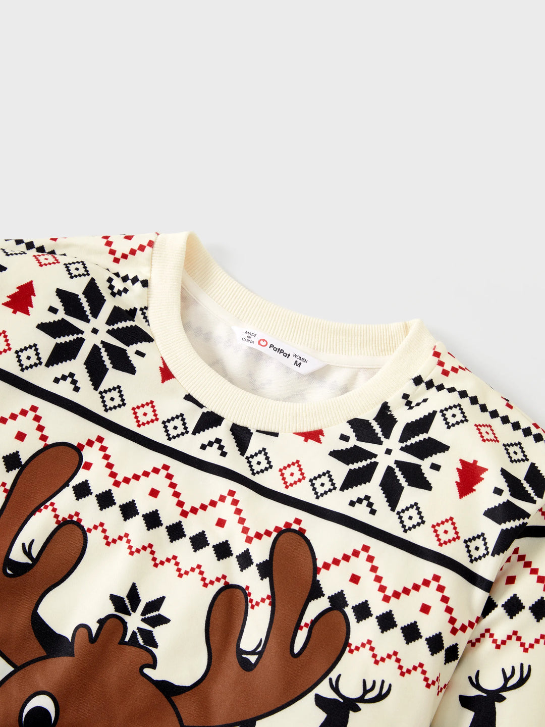 Sweat-shirt de Noël à manches longues et grand motif renne beige