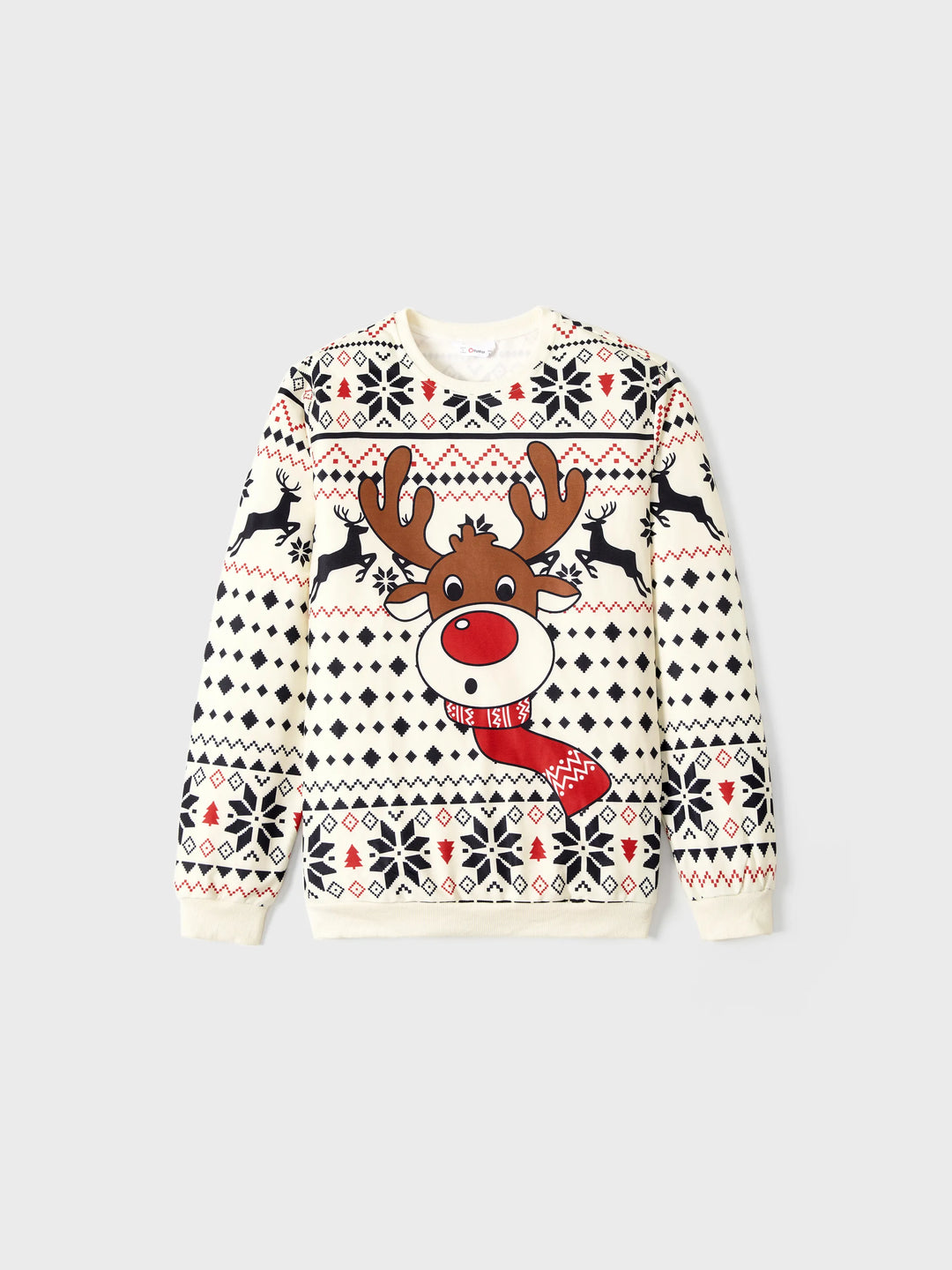 Sweat-shirt de Noël à manches longues et grand motif renne beige