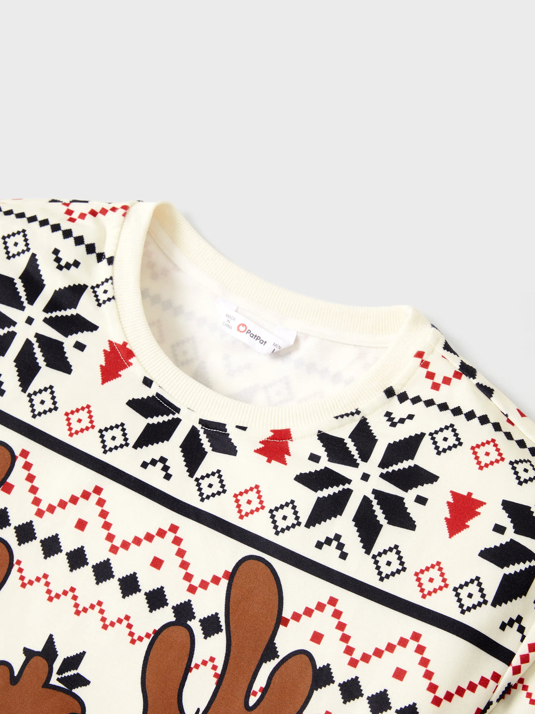 Sweat-shirt de Noël à manches longues et grand motif renne beige