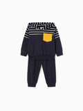 Ensemble 2 pièces pour bébé garçon, sweat à capuche rayé à manches longues et pantalon de survêtement à détails de badges, bleu tibétain