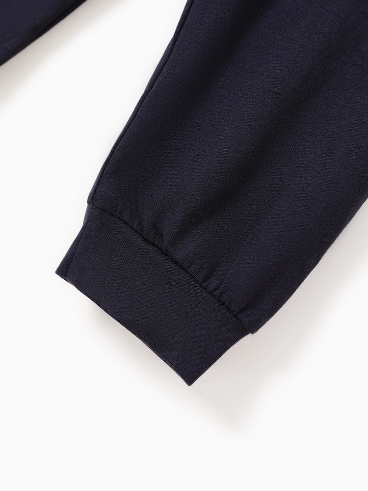 Ensemble 2 pièces pour bébé garçon, sweat à capuche rayé à manches longues et pantalon de survêtement à détails de badges, bleu tibétain