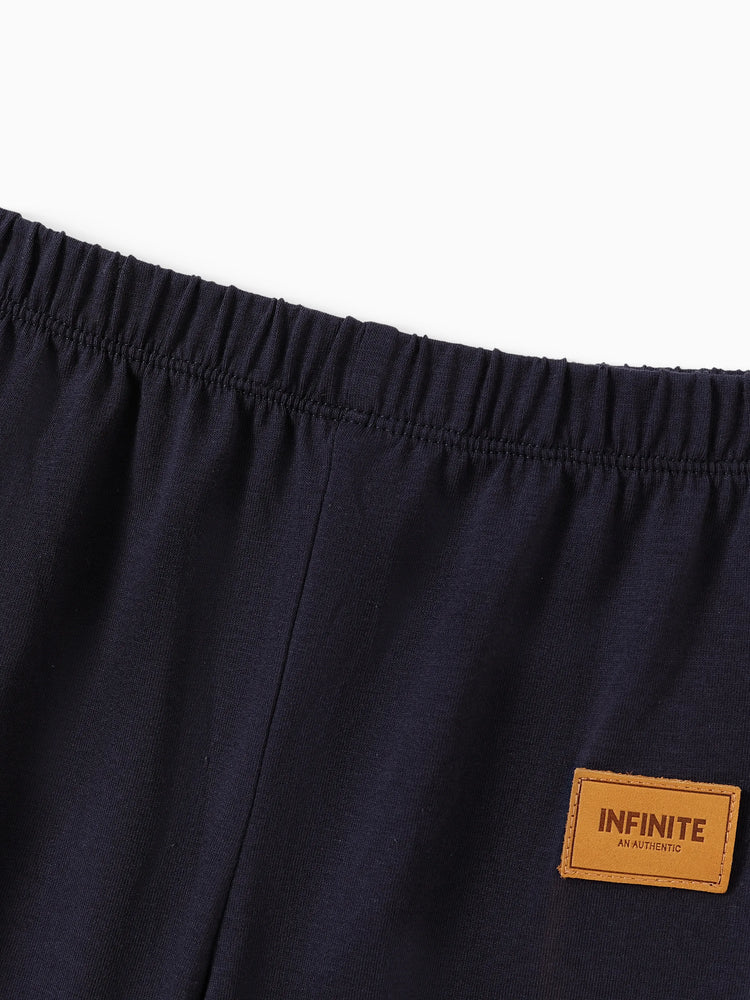 Ensemble 2 pièces pour bébé garçon, sweat à capuche rayé à manches longues et pantalon de survêtement à détails de badges, bleu tibétain