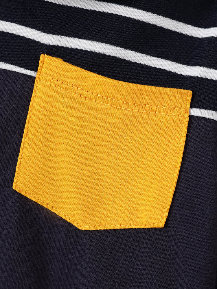 Ensemble 2 pièces pour bébé garçon, sweat à capuche rayé à manches longues et pantalon de survêtement à détails de badges, bleu tibétain