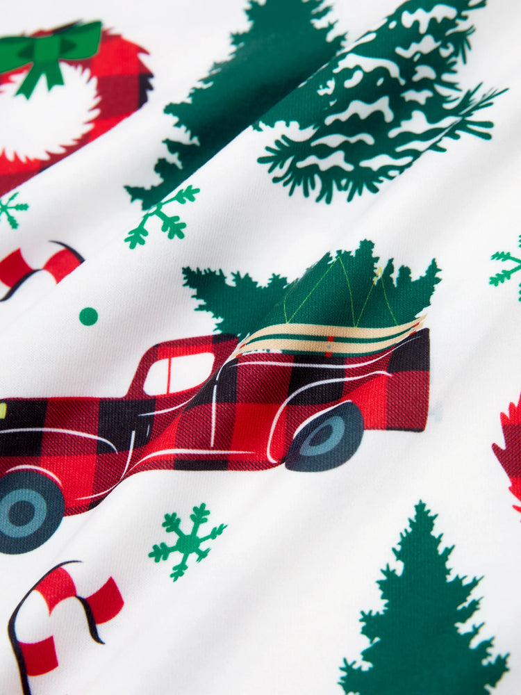 Ensemble pyjama de Noël à manches longues et imprimé arbre de Noël et voiture, multicolore