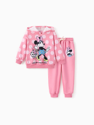 Disney Mickey and Friends Toddler/Kid Girl 2pcs Minnie Mouse Polka dots Hoodie And Pants Set Pink