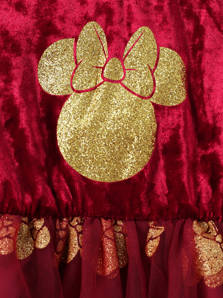 Disney Micky und Freunde Baby/Todder Mädchen 1 Stück Charakter Minnie Maus Velet Tüllkleid  Weinrot