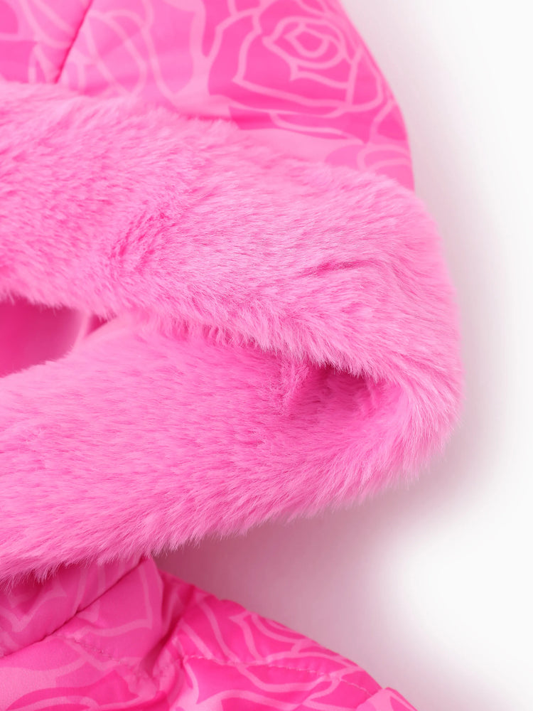 Chaqueta acolchada con capucha y borde de felpa Aurora para niña pequeña de Disney Princess, 1 pieza, Roseo