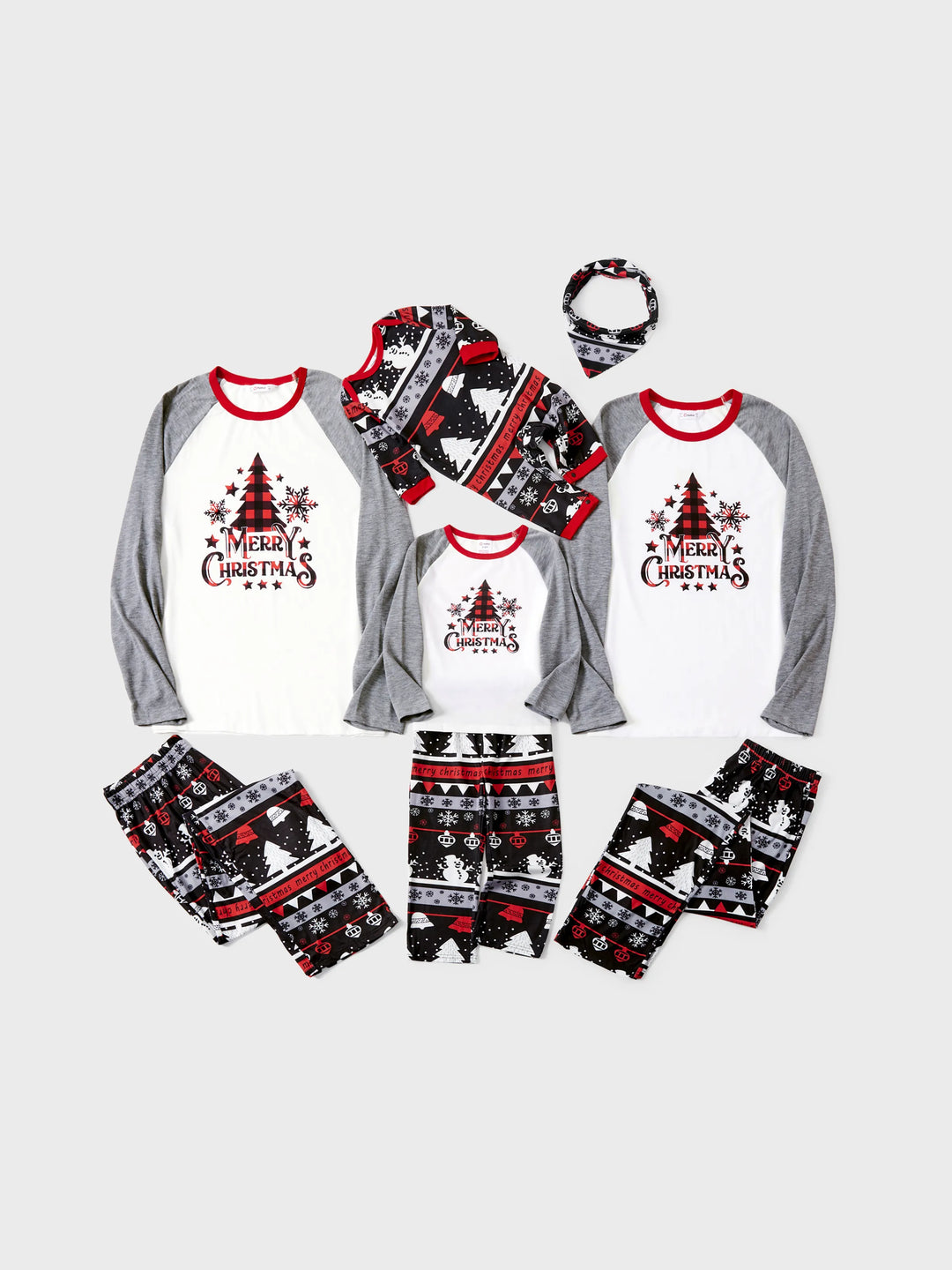 Weihnachtsbaum Schneeflocken- und Buchstaben-Print Graue Familienpassende Langarm-Pyjama-Sets mit Weihnachtssocken Grau