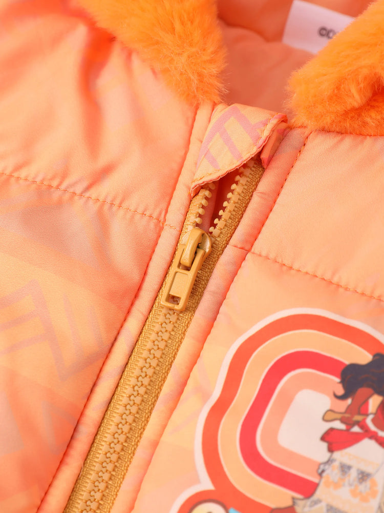Chaqueta acolchada con capucha y borde de peluche de Moana para niña pequeña de Disney, color naranja, 1 pieza