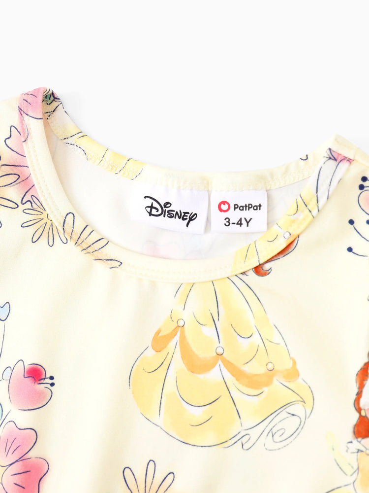 Robe à volants imprimée Disney Princesse Belle pour bébé fille, jaune