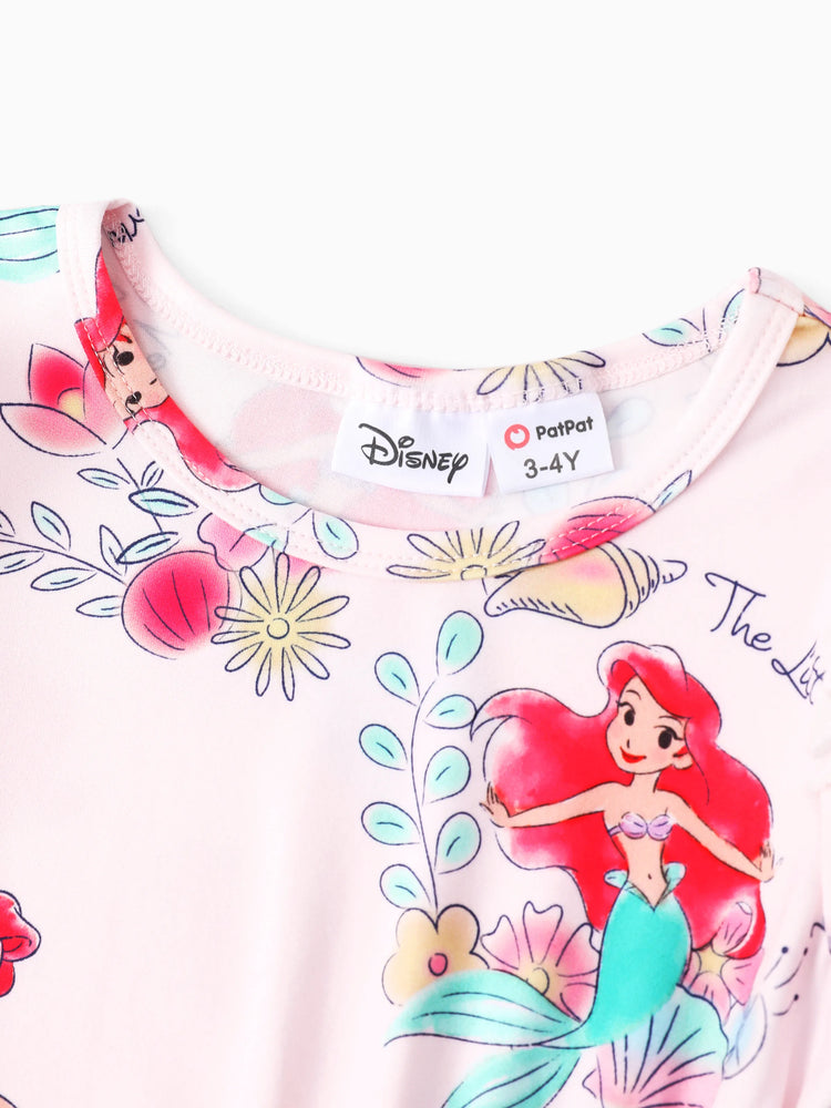 Robe à volants imprimée princesse Disney Ariel pour bébé fille, rose