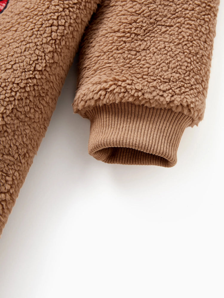 Brown Reindeer Sweatshirts Fluffy Sherpa Fleece Long Sleeves Tops Brown