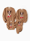 Brown Reindeer Sweatshirts Fluffy Sherpa Fleece Long Sleeves Tops Brown