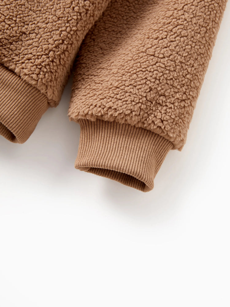 Brown Reindeer Sweatshirts Fluffy Sherpa Fleece Long Sleeves Tops Brown