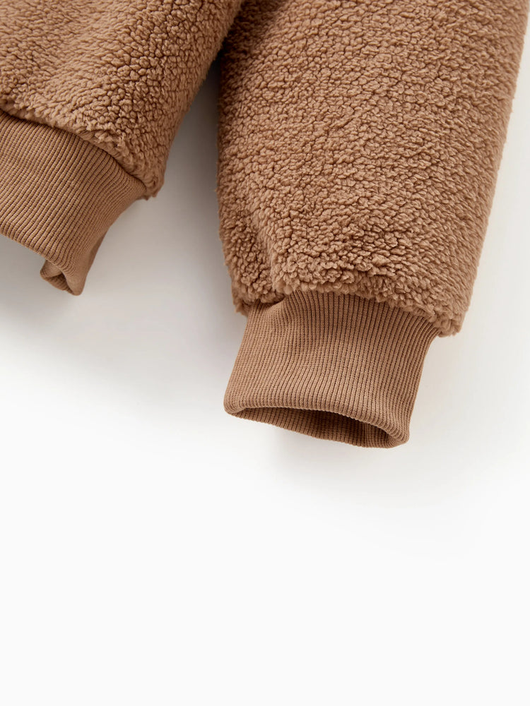 Brown Reindeer Sweatshirts Fluffy Sherpa Fleece Long Sleeves Tops Brown