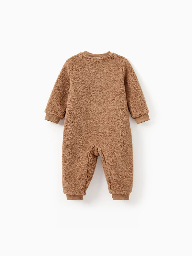 Brown Reindeer Sweatshirts Fluffy Sherpa Fleece Long Sleeves Tops Brown