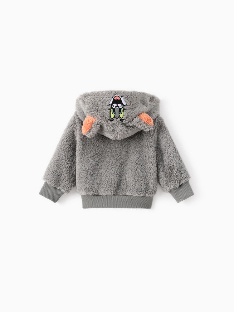 Tom and Jerry Baby/Toddler Character Embroidered Plush Hooded Coat With 3D Ears Grey