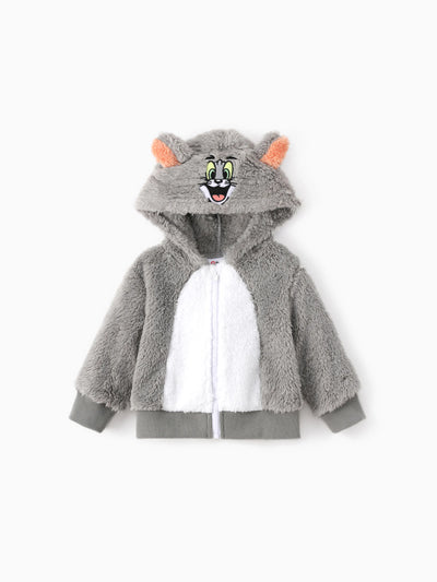 Tom and Jerry Baby/Toddler Character Embroidered Plush Hooded Coat With 3D Ears Grey