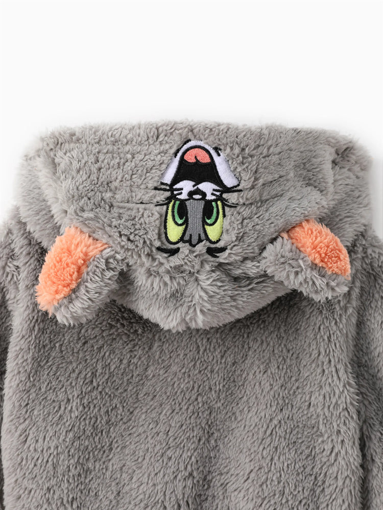 Tom and Jerry Baby/Toddler Character Embroidered Plush Hooded Coat With 3D Ears Grey