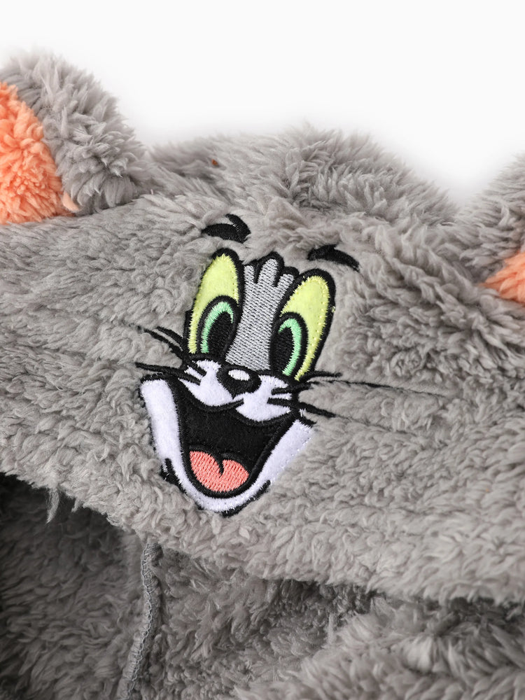 Tom and Jerry Baby/Toddler Character Embroidered Plush Hooded Coat With 3D Ears Grey