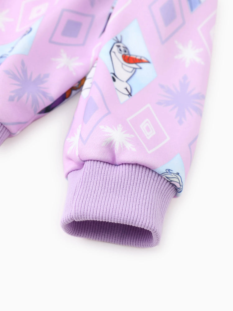 Chaqueta con capucha y estampado de copos de nieve de Elsa, Anna y Olaf, para niña pequeña de Disney Frozen, color rosa y morado.