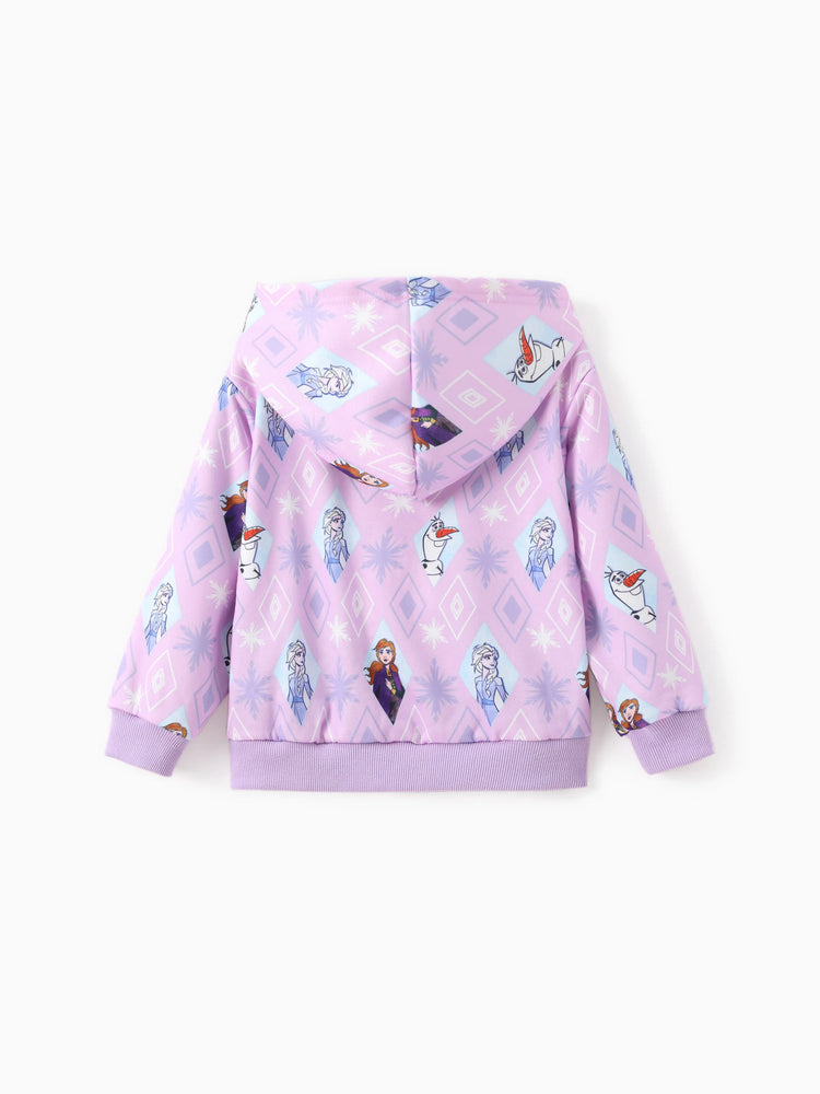 Chaqueta con capucha y estampado de copos de nieve de Elsa, Anna y Olaf, para niña pequeña de Disney Frozen, color rosa y morado.