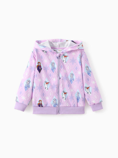 Disney Frozen Toddler Girl 1pc Elsa Anna and Olaf Snowflake Allover Print Hooded Jacket Pink purple