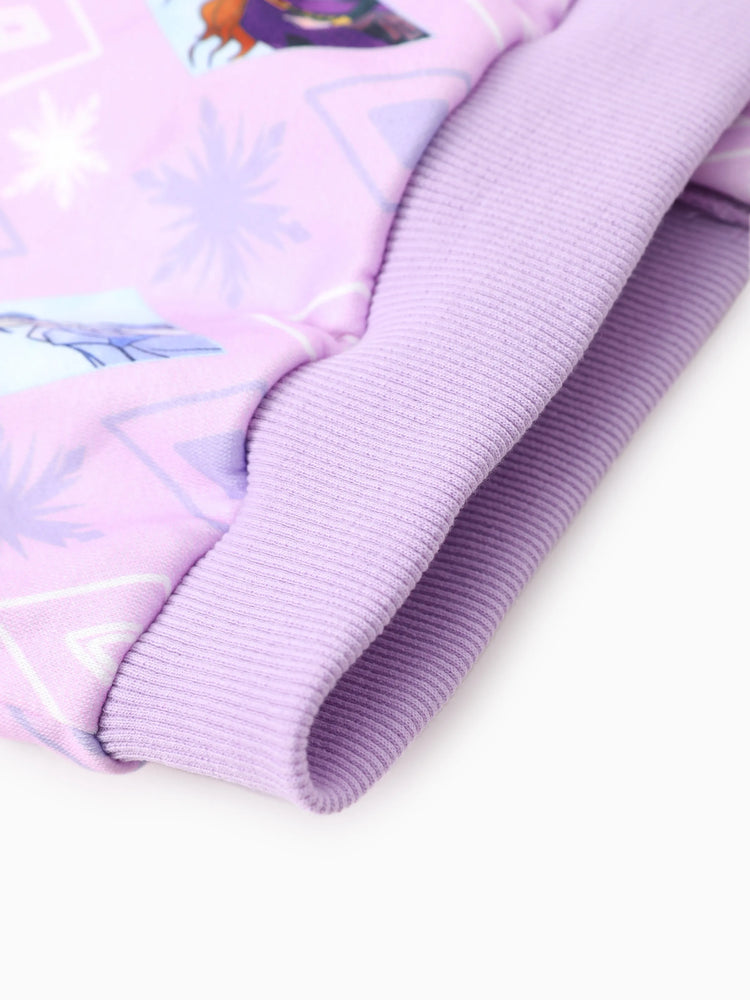 Chaqueta con capucha y estampado de copos de nieve de Elsa, Anna y Olaf, para niña pequeña de Disney Frozen, color rosa y morado.
