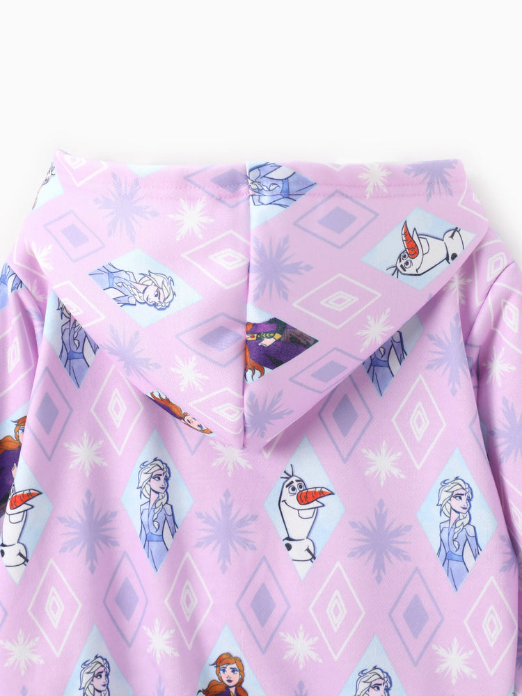 Chaqueta con capucha y estampado de copos de nieve de Elsa, Anna y Olaf, para niña pequeña de Disney Frozen, color rosa y morado.