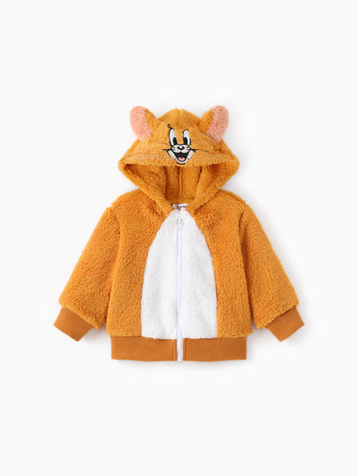 Tom and Jerry Baby/Toddler Character Embroidered Plush Hooded Coat With 3D Ears YellowBrown