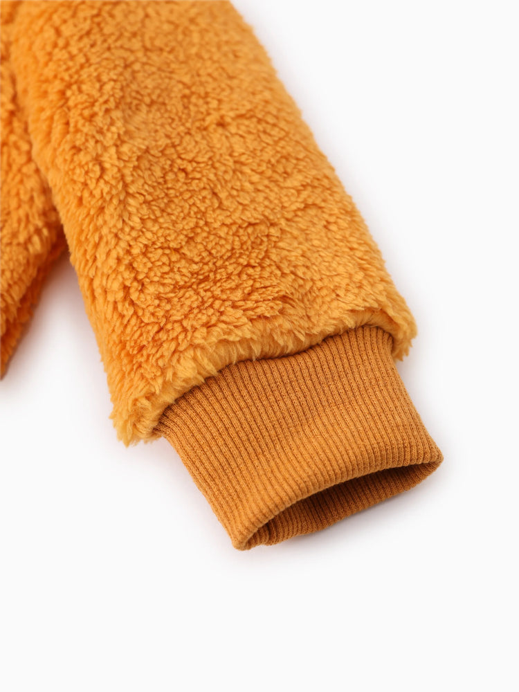 Manteau à capuche en peluche brodé Tom et Jerry pour bébé/enfant avec oreilles 3D Jaune/Brun