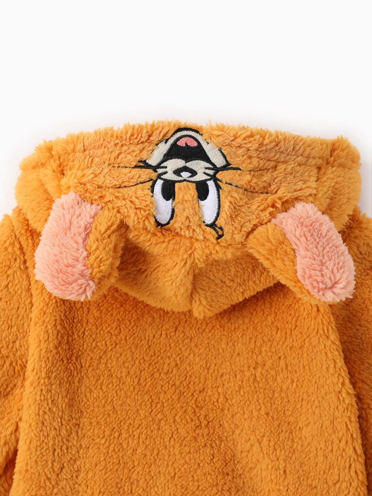 Manteau à capuche en peluche brodé Tom et Jerry pour bébé/enfant avec oreilles 3D Jaune/Brun