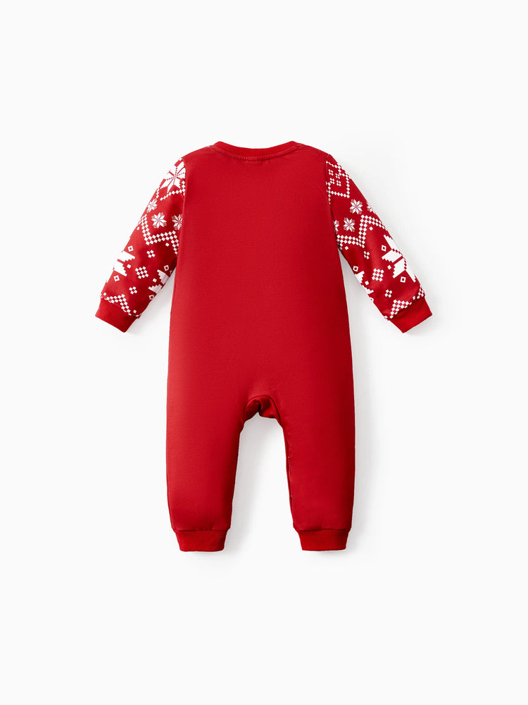 Sweat-shirt renne de Noël assorti aux tenues familiales de couleurs rouge et bleu (manches longues) Bloc de couleurs