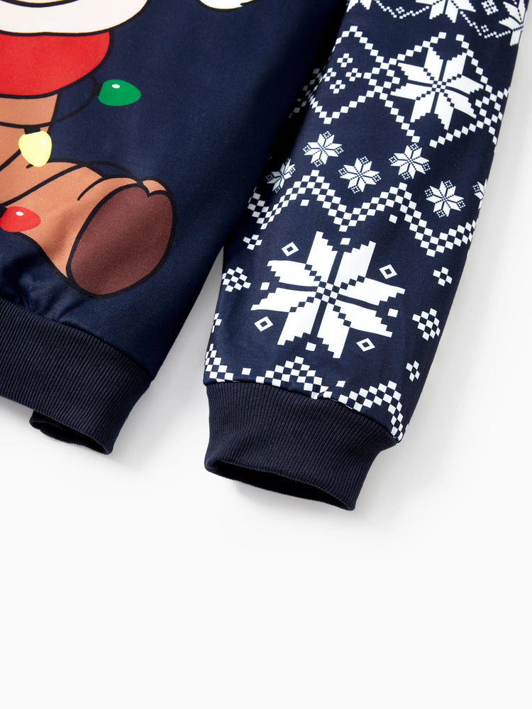 Sweat-shirt renne de Noël assorti aux tenues familiales de couleurs rouge et bleu (manches longues) Bloc de couleurs