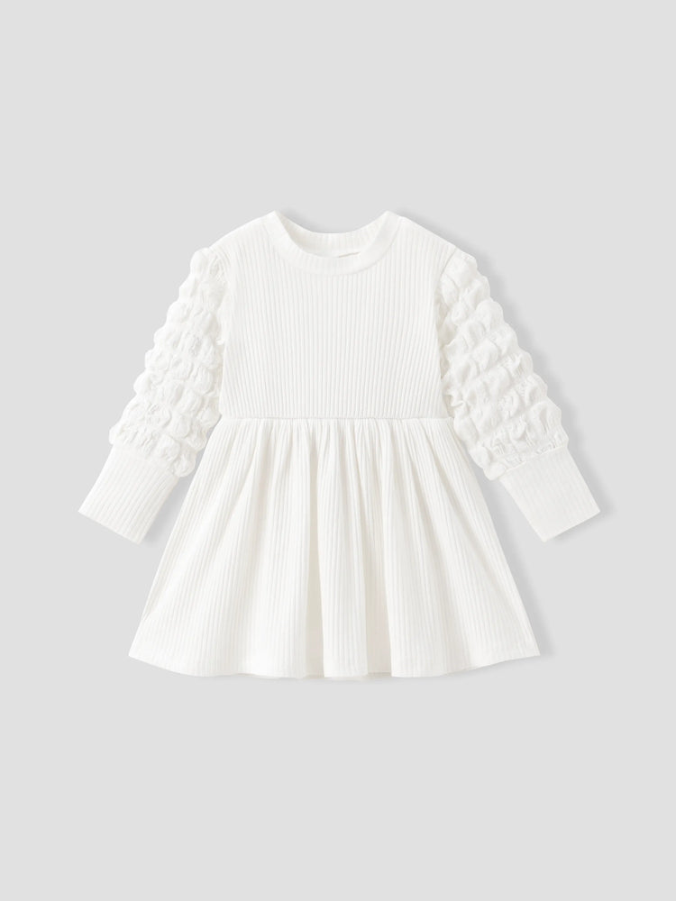 Sweet Solid Color Baby Girl Dress Set, 1pc, Cotton Blend, Holiday, Loose Fit White