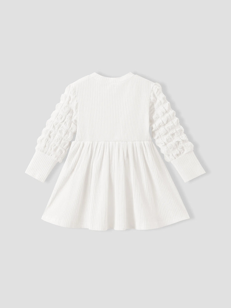 Sweet Solid Color Baby Girl Dress Set, 1pc, Cotton Blend, Holiday, Loose Fit White