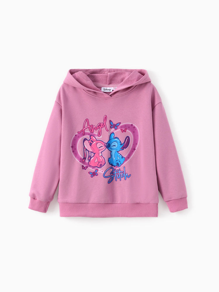 Disney Stitch Kid Girl 2pcs Cotton Character Heart Butterfly Pattern Hoodie And Naia? Leggings Set Pink purple