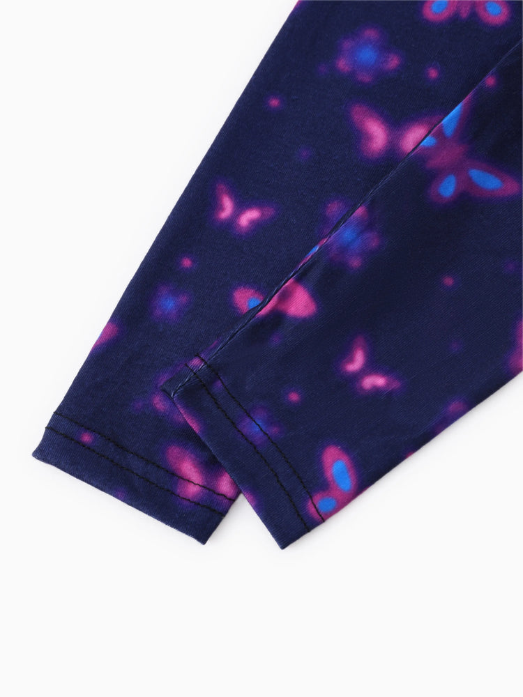 Disney Stitch Kid Girl 2pcs Cotton Character Heart Butterfly Pattern Hoodie And Naia? Leggings Set Pink purple