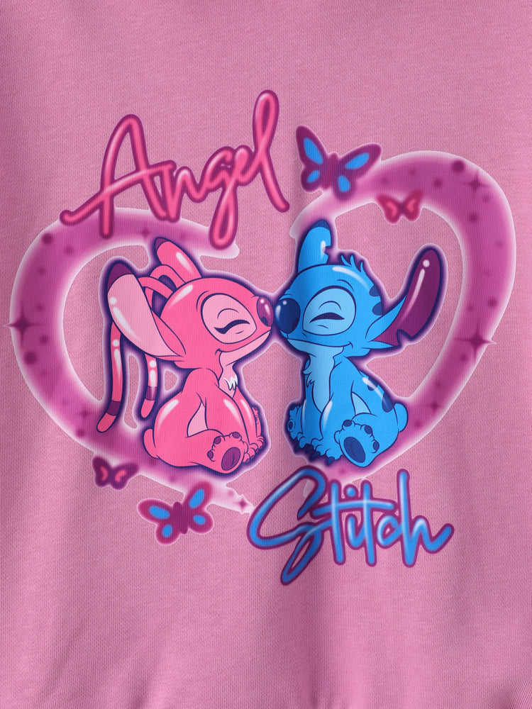 Disney Stitch Kid Girl 2pcs Cotton Character Heart Butterfly Pattern Hoodie And Naia? Leggings Set Pink purple