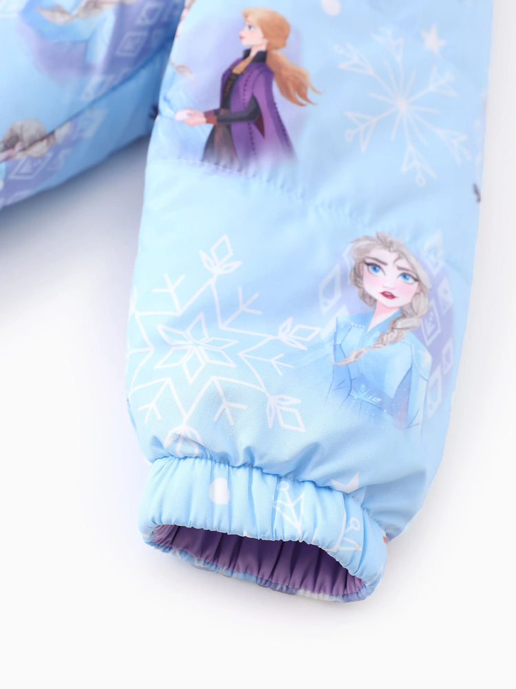 Disney Frozen Toddler Girl 2pcs Elsa&Olaf Snowflakes Print Hooded Jacket Coat With Storage Bag 
 Blue