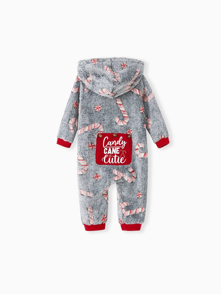 Pyjama grenouillère assorti aux tenues de Noël, motif canne à sucre (brille dans le noir) avec chaussettes de Noël noires