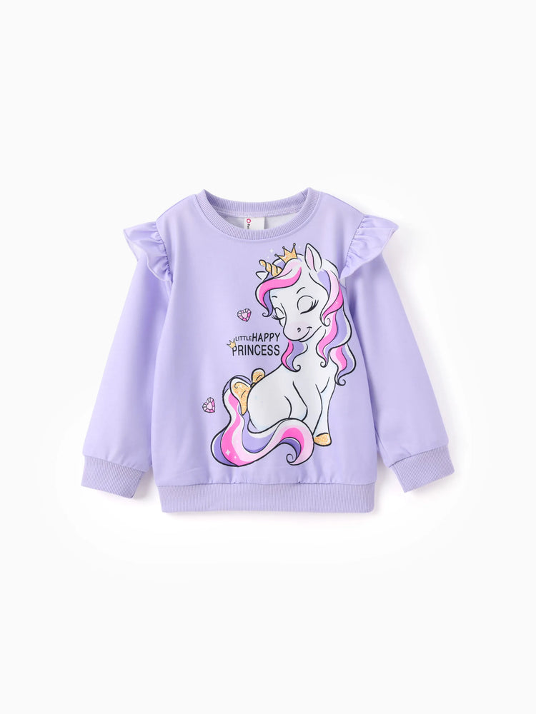Sudadera con estampado de unicornio infantil para niña pequeña, color morado