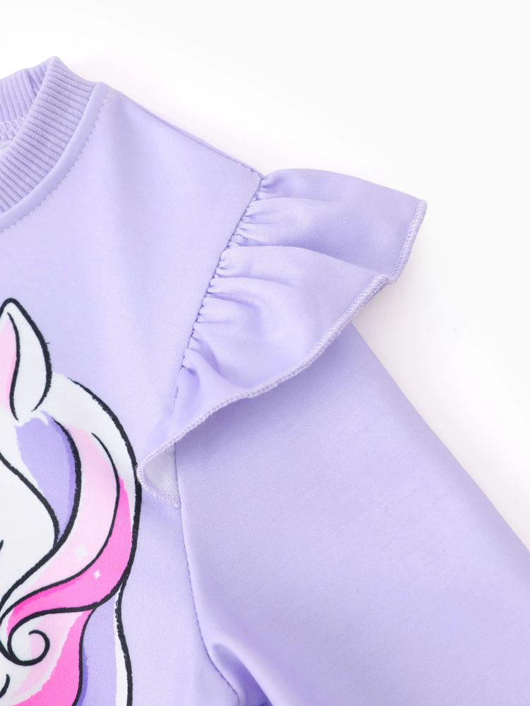 Sudadera con estampado de unicornio infantil para niña pequeña, color morado