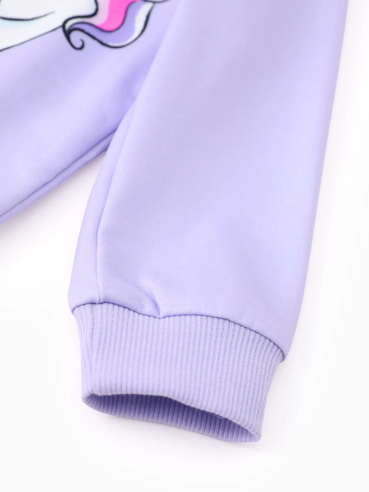 Sudadera con estampado de unicornio infantil para niña pequeña, color morado
