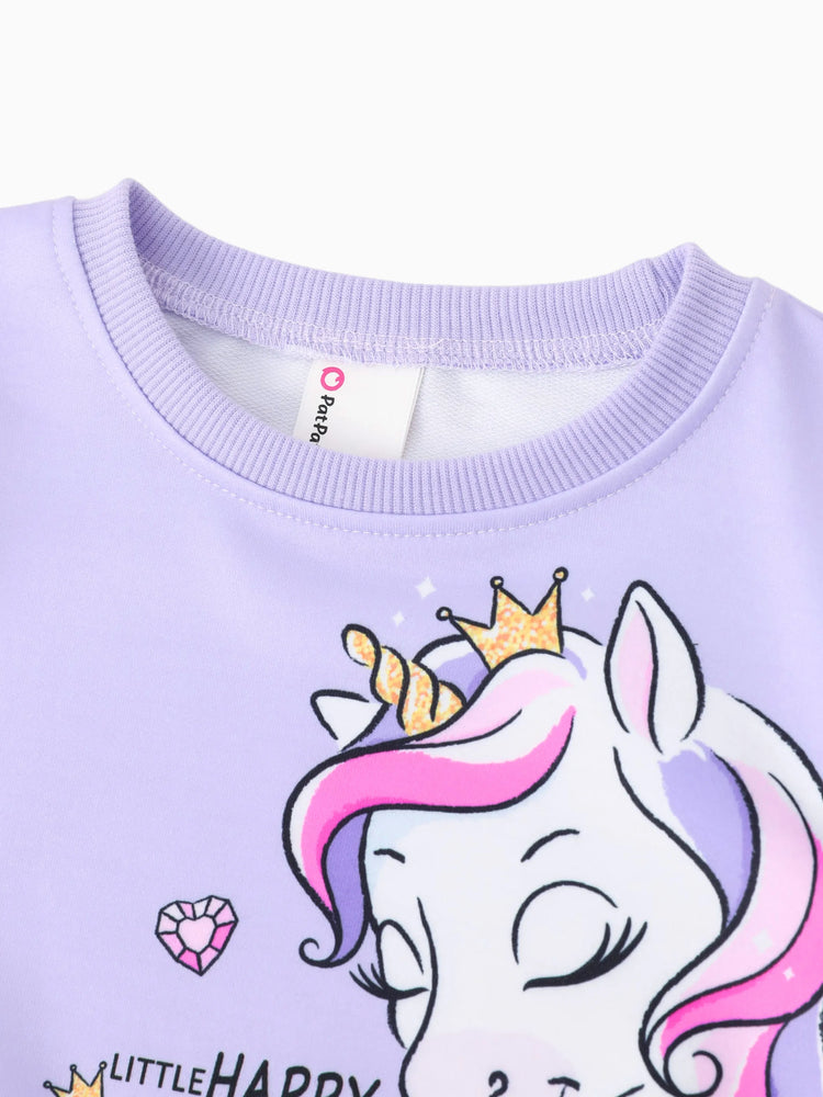 Sudadera con estampado de unicornio infantil para niña pequeña, color morado
