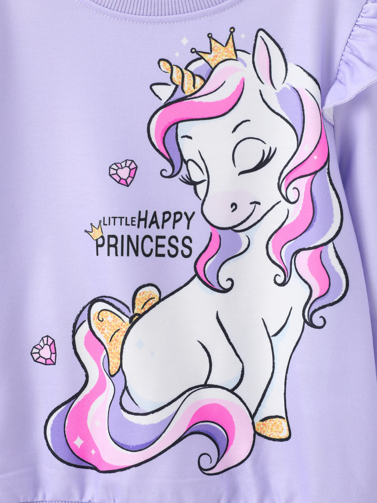 Sudadera con estampado de unicornio infantil para niña pequeña, color morado