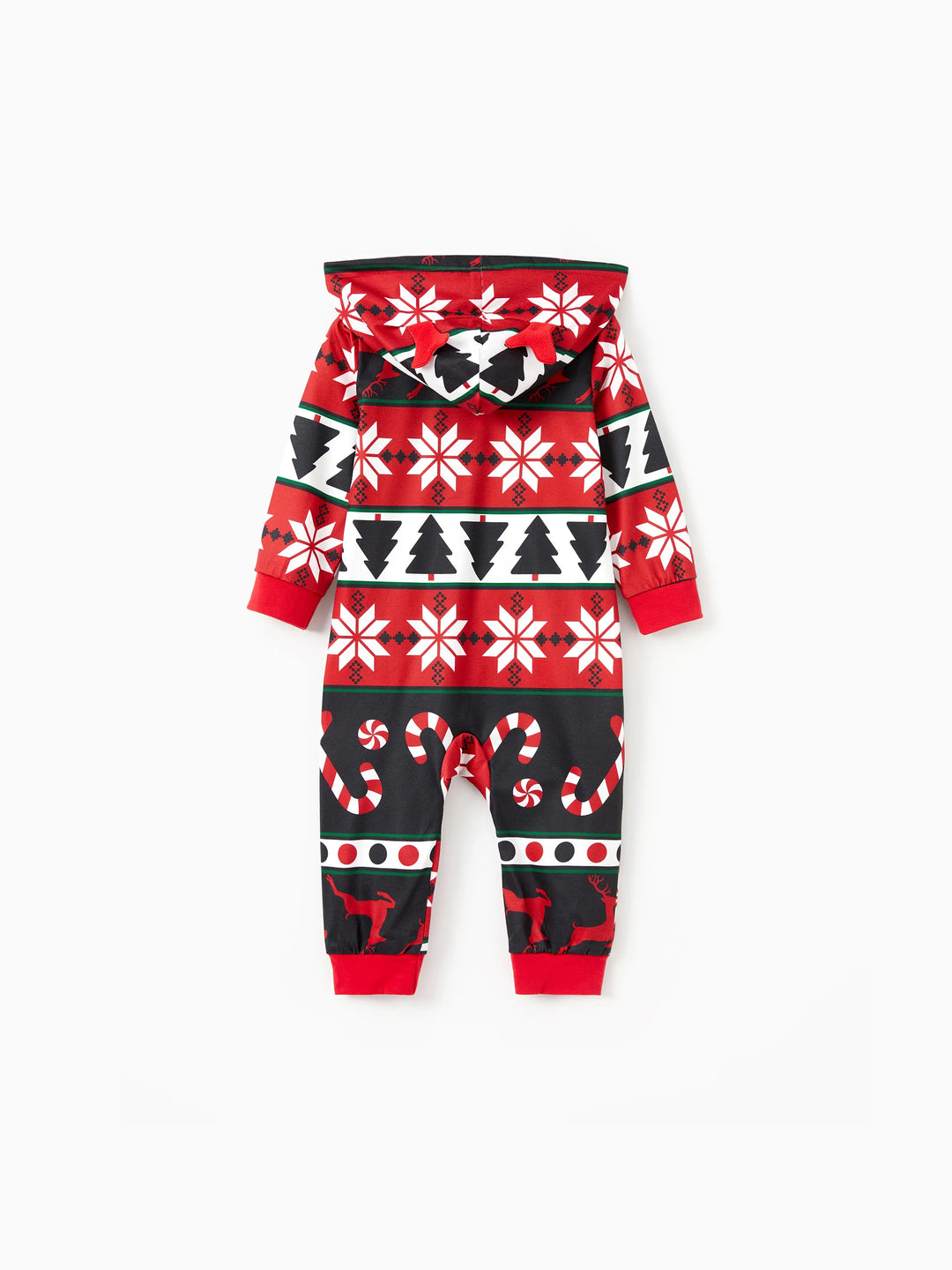 Pyjama de Noël à capuche et fermeture éclair, motif renne 3D, tenues familiales assorties, rouge/noir