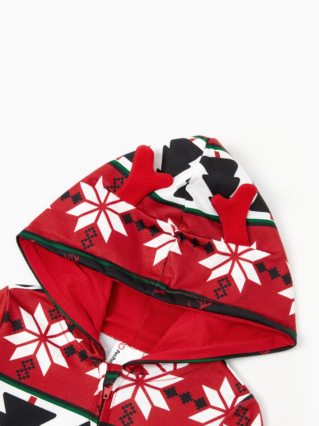 Pyjama de Noël à capuche et fermeture éclair, motif renne 3D, tenues familiales assorties, rouge/noir