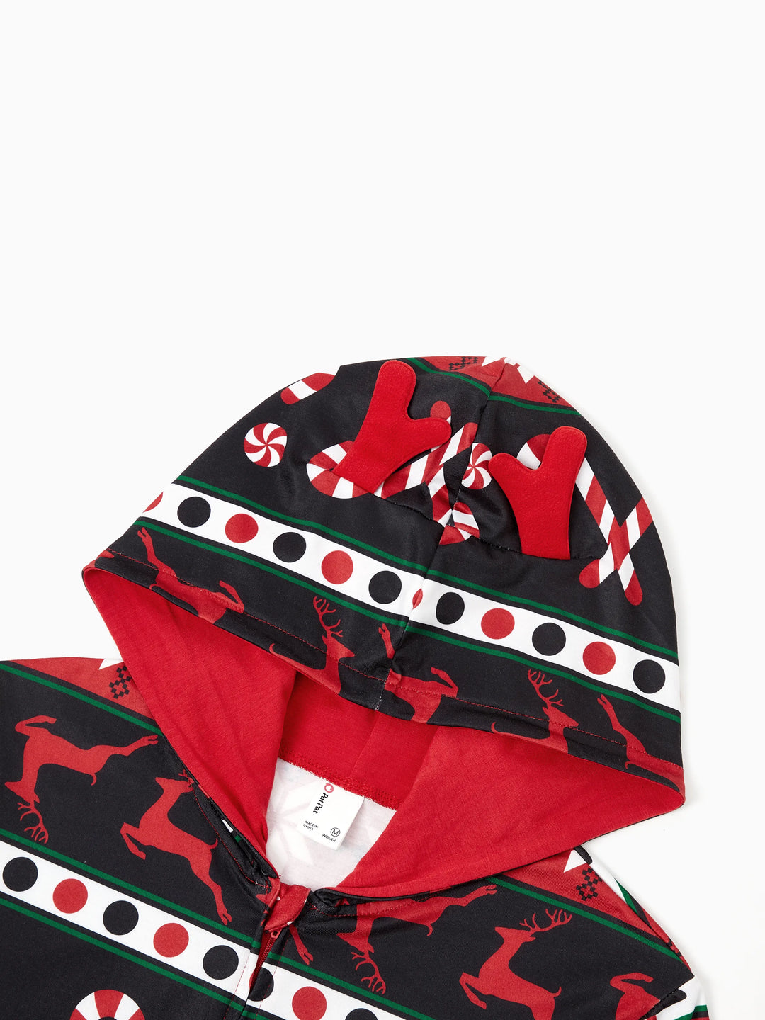Pyjama de Noël à capuche et fermeture éclair, motif renne 3D, tenues familiales assorties, rouge/noir